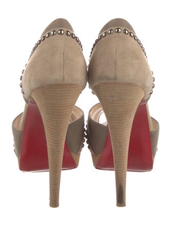 Christian Louboutin Suede Studded Accents D'Orsay Pumps