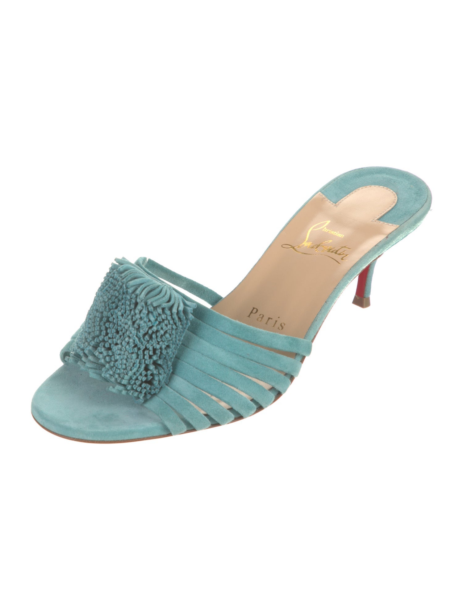 Christian Louboutin Suede Fringe Trim Accent Slides