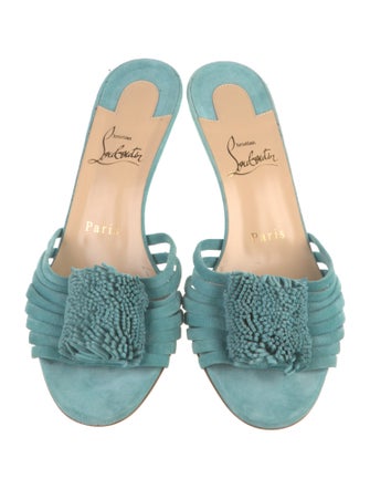 Christian Louboutin Suede Fringe Trim Accent Slides