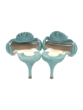 Christian Louboutin Suede Fringe Trim Accent Slides