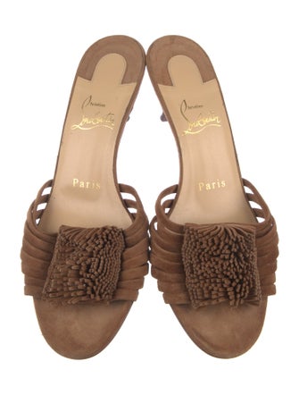 Christian Louboutin Suede Fringe Trim Accent Slides