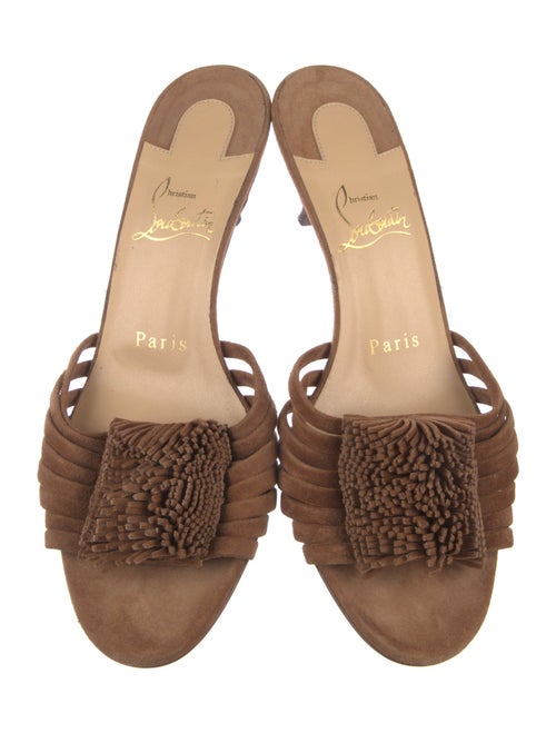 Christian Louboutin Suede Fringe Trim Accent Slides