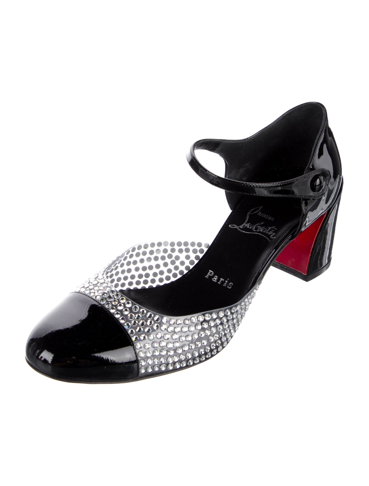 Christian Louboutin Patent Leather Crystal Embellishments D'Orsay Pumps