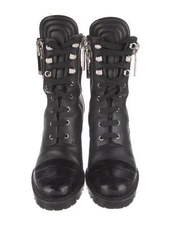 Christian Louboutin Leather Animal Print Combat Boots
