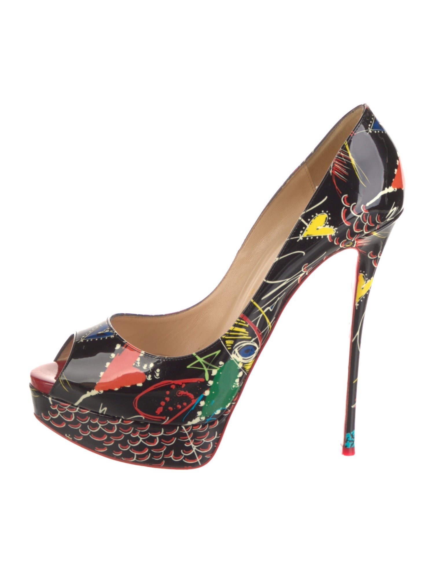 Christian Louboutin Graffiti Print Patent Leather Pumps