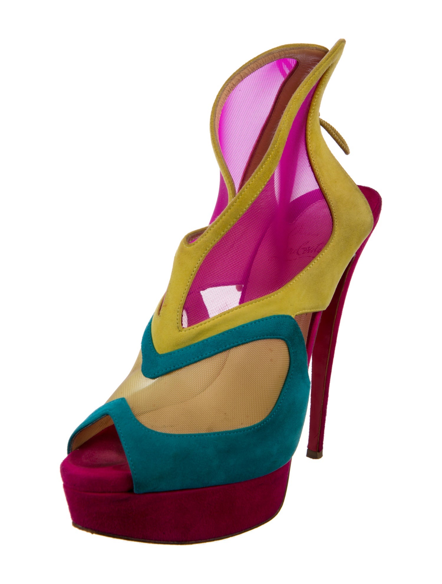 Christian Louboutin Suede Colorblock Pattern Slingback Pumps