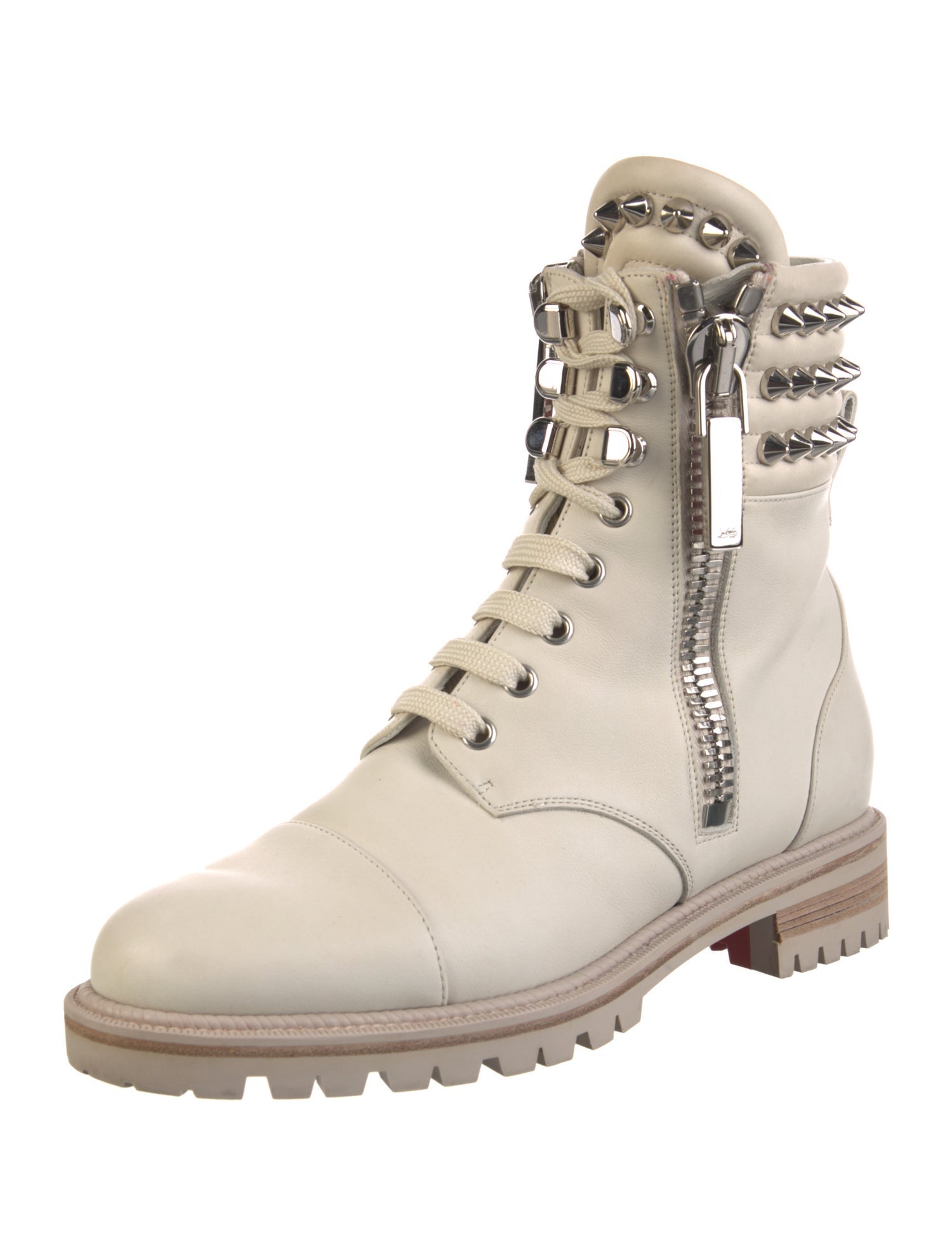 Christian Louboutin Spike Accents Leather Combat Boots