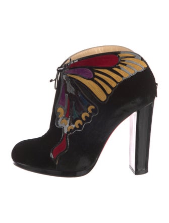 Christian Louboutin Velvet Floral Print Lace-Up Boots