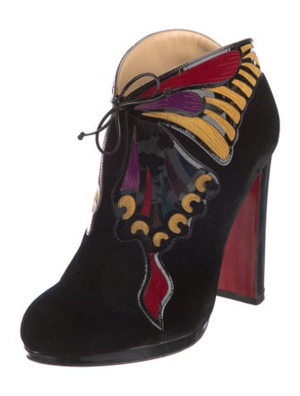 Christian Louboutin Velvet Floral Print Lace-Up Boots