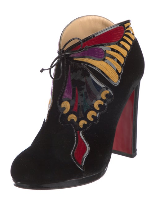 Christian Louboutin Velvet Floral Print Lace-Up Boots