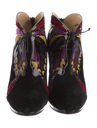 Christian Louboutin Velvet Floral Print Lace-Up Boots