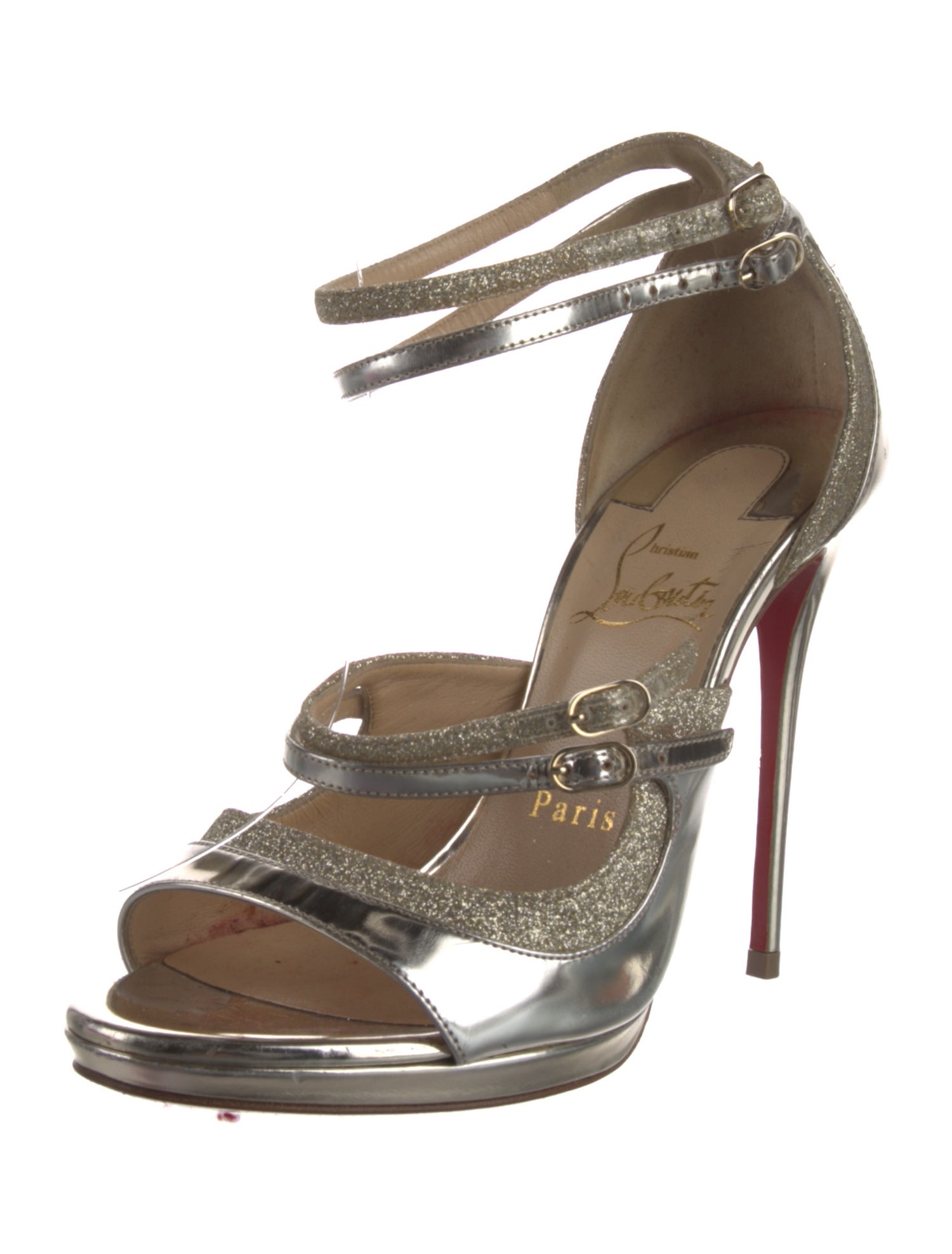 Christian Louboutin Leather Glitter Accents Sandals