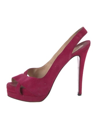 Christian Louboutin Suede Leather Trim Embellishment Slingback Pumps