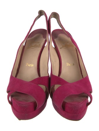 Christian Louboutin Suede Leather Trim Embellishment Slingback Pumps
