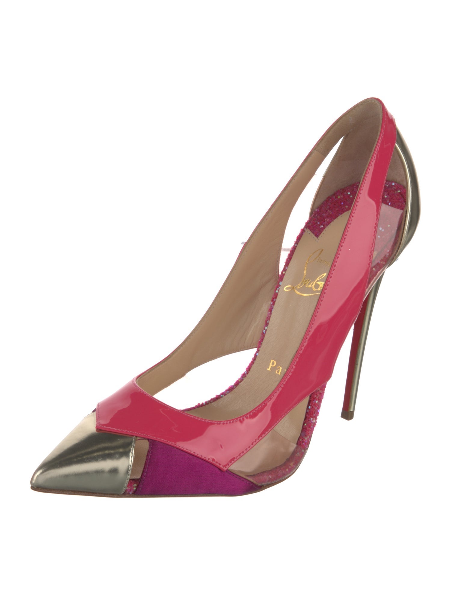 Christian Louboutin Patent Leather Colorblock Pattern Slingback Pumps