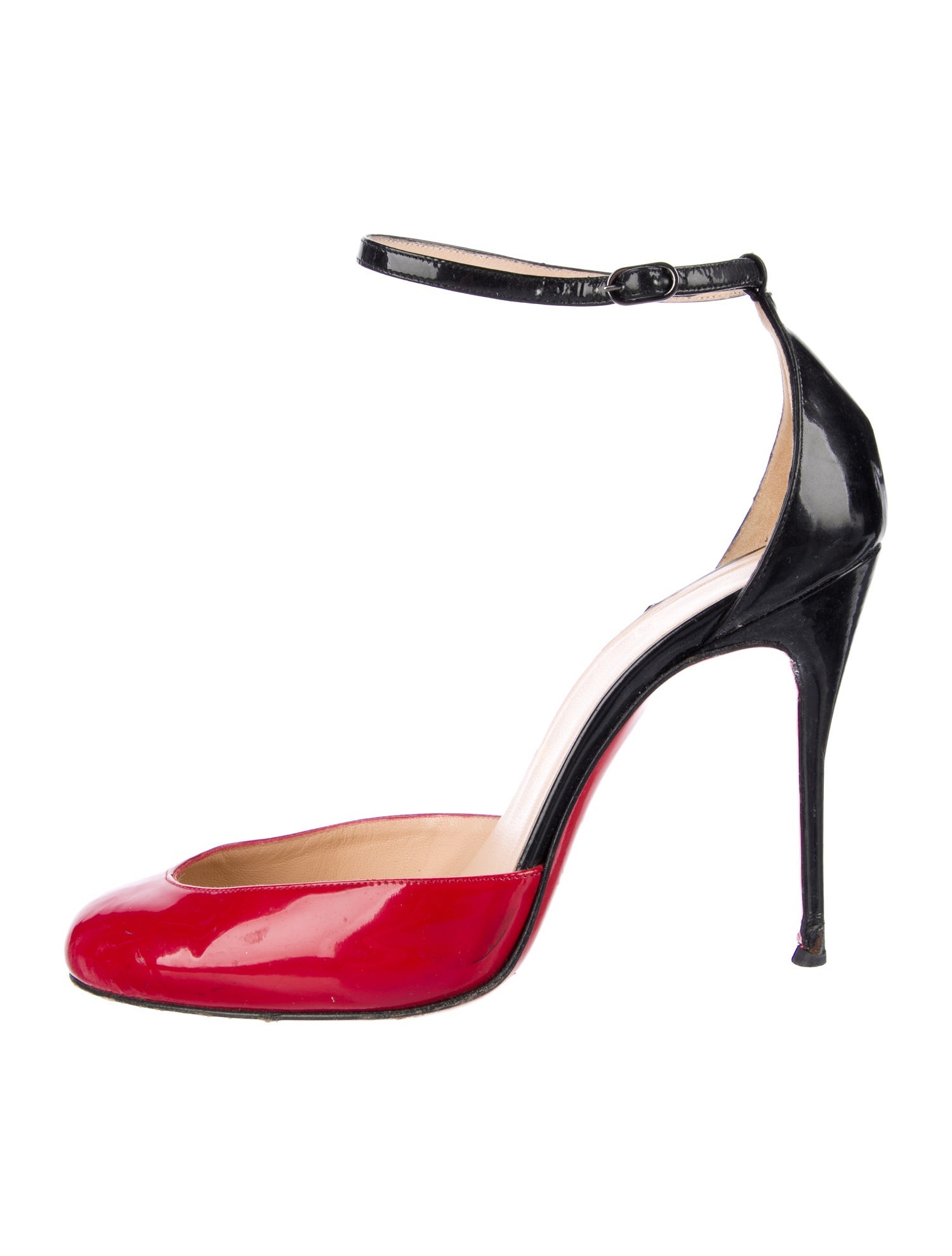 Christian Louboutin Patent Leather Colorblock Pattern D'Orsay Pumps