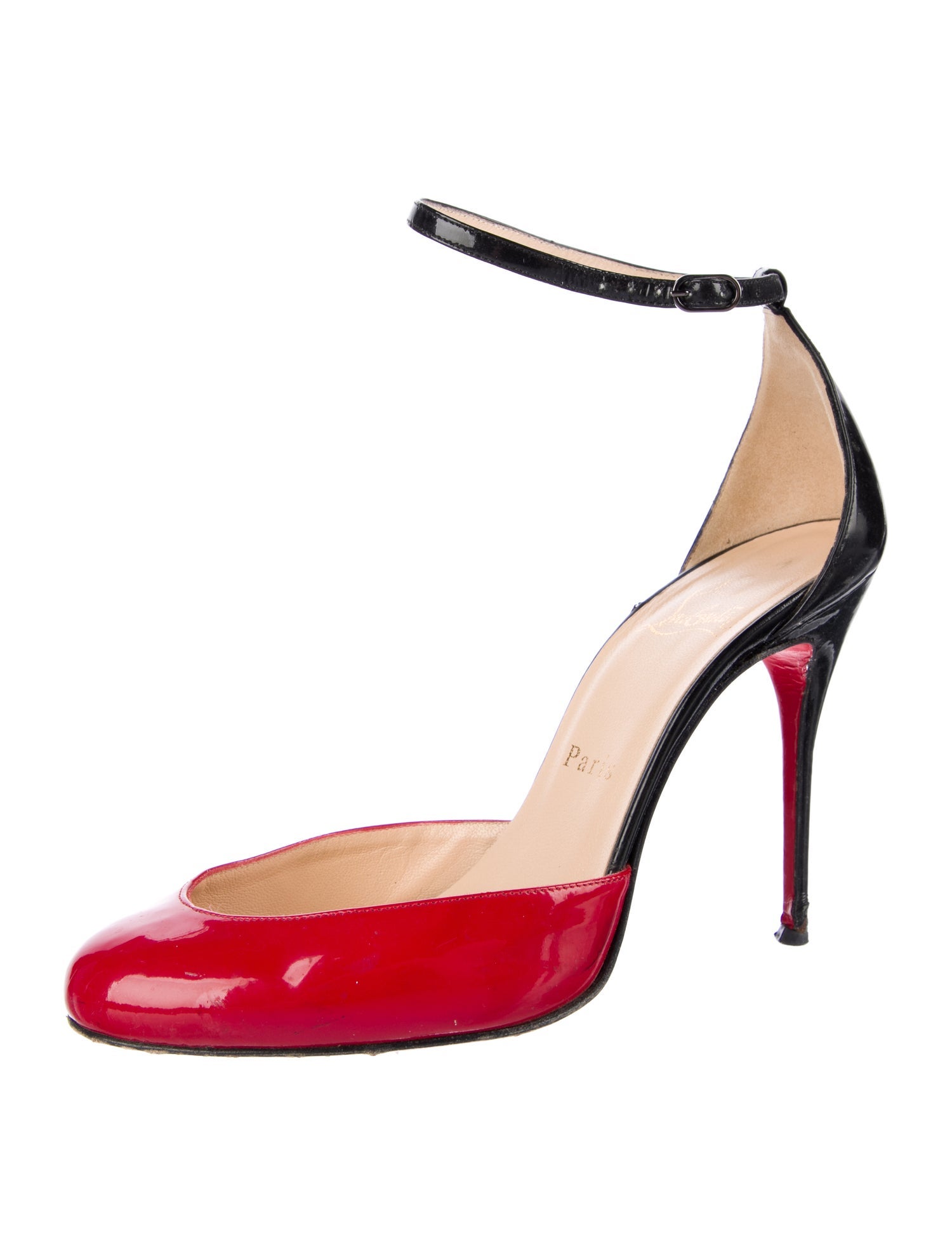 Christian Louboutin Patent Leather Colorblock Pattern D'Orsay Pumps