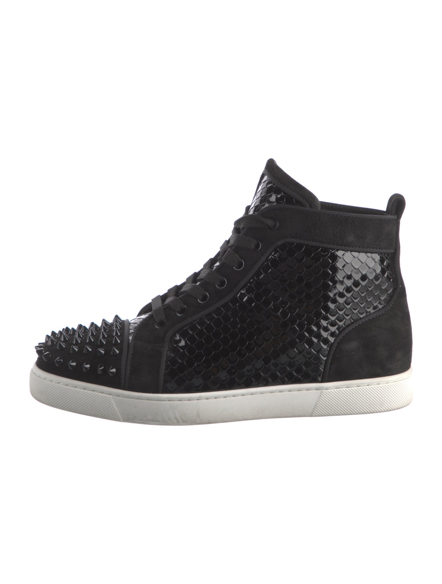 Christian Louboutin Patent Leather Studded Accents Wedge Sneakers