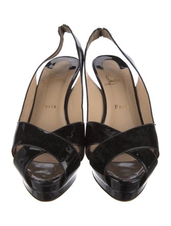 Christian Louboutin Patent Leather Cutout Accent Slingback Pumps