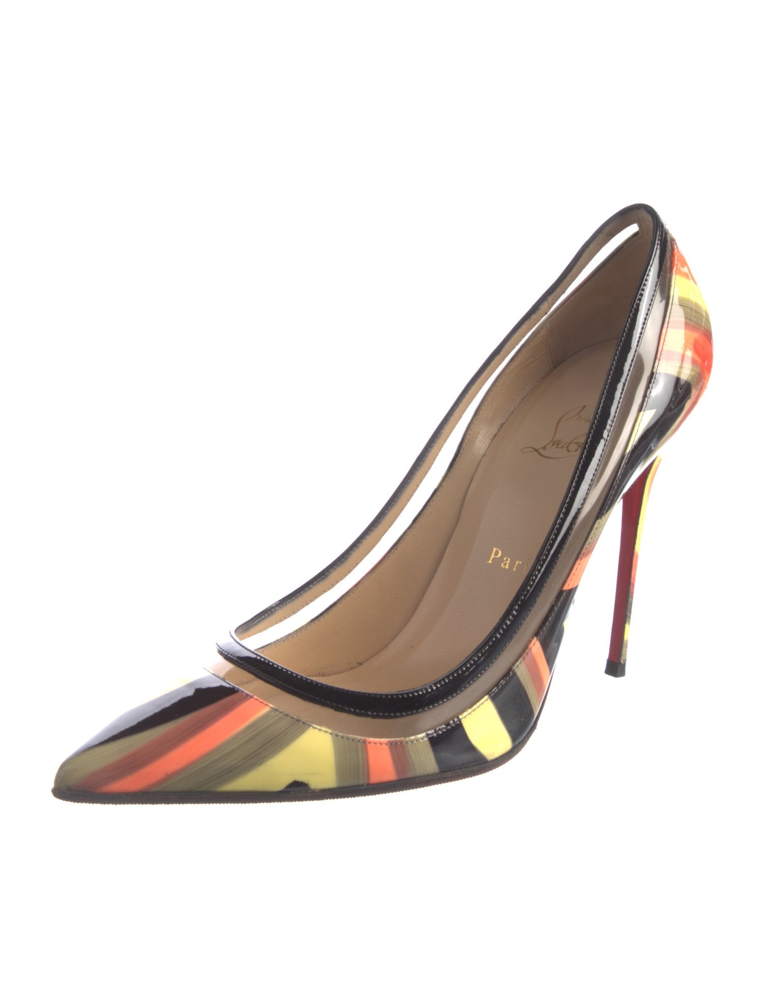 Christian Louboutin Patent Leather Colorblock Pattern Pumps