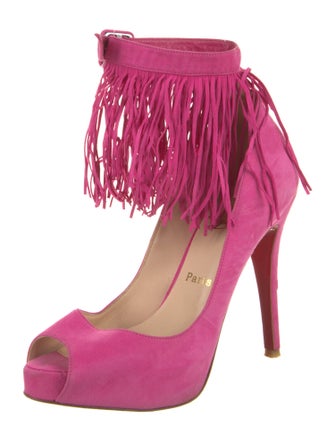 Christian Louboutin Suede Fringe Trim Accent Pumps