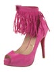 Christian Louboutin Suede Fringe Trim Accent Pumps