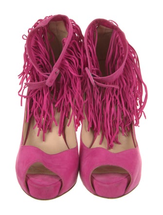 Christian Louboutin Suede Fringe Trim Accent Pumps