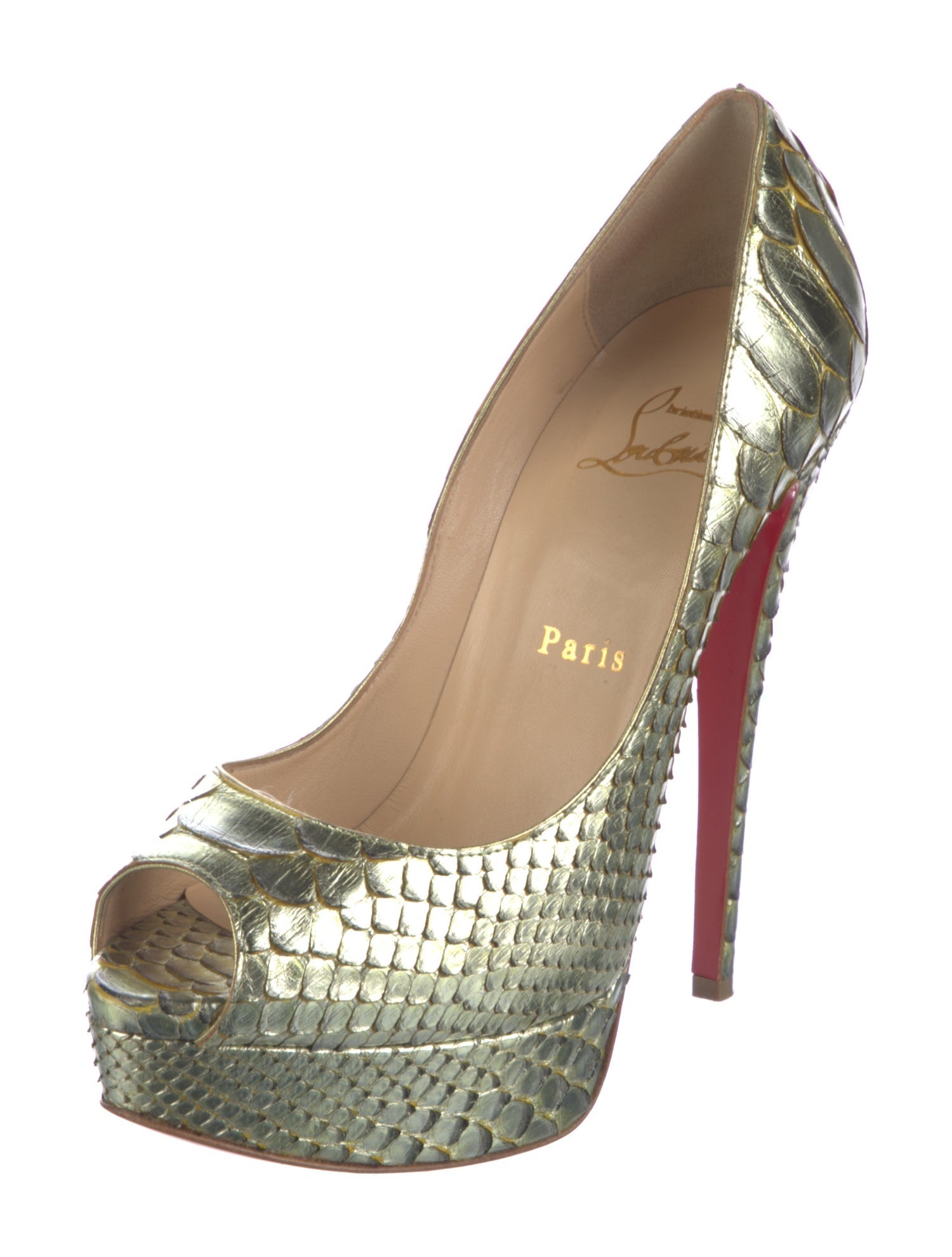 Christian Louboutin Python Leather Trim Embellishment Pumps