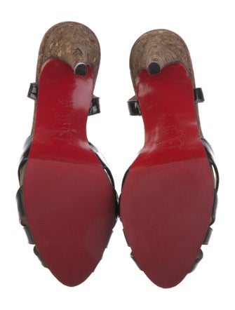 Christian Louboutin Patent Leather Colorblock Pattern T-Strap Pumps