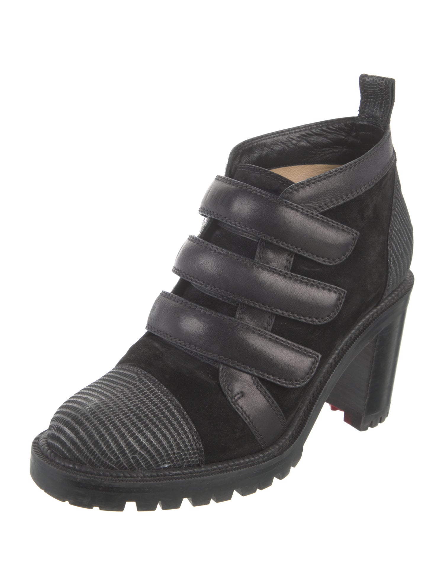 Christian Louboutin Suede Colorblock Pattern Lace-Up Boots