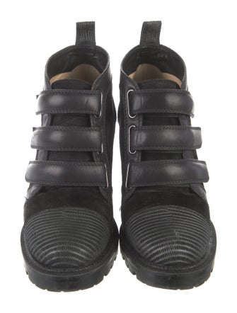 Christian Louboutin Suede Colorblock Pattern Lace-Up Boots