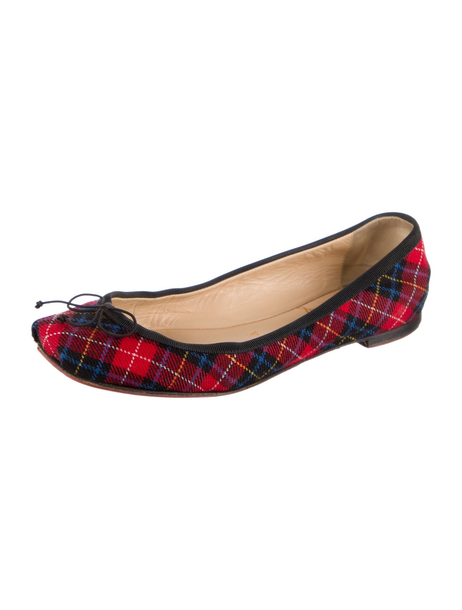 Christian Louboutin Plaid Print Bow Accents Ballet Flats