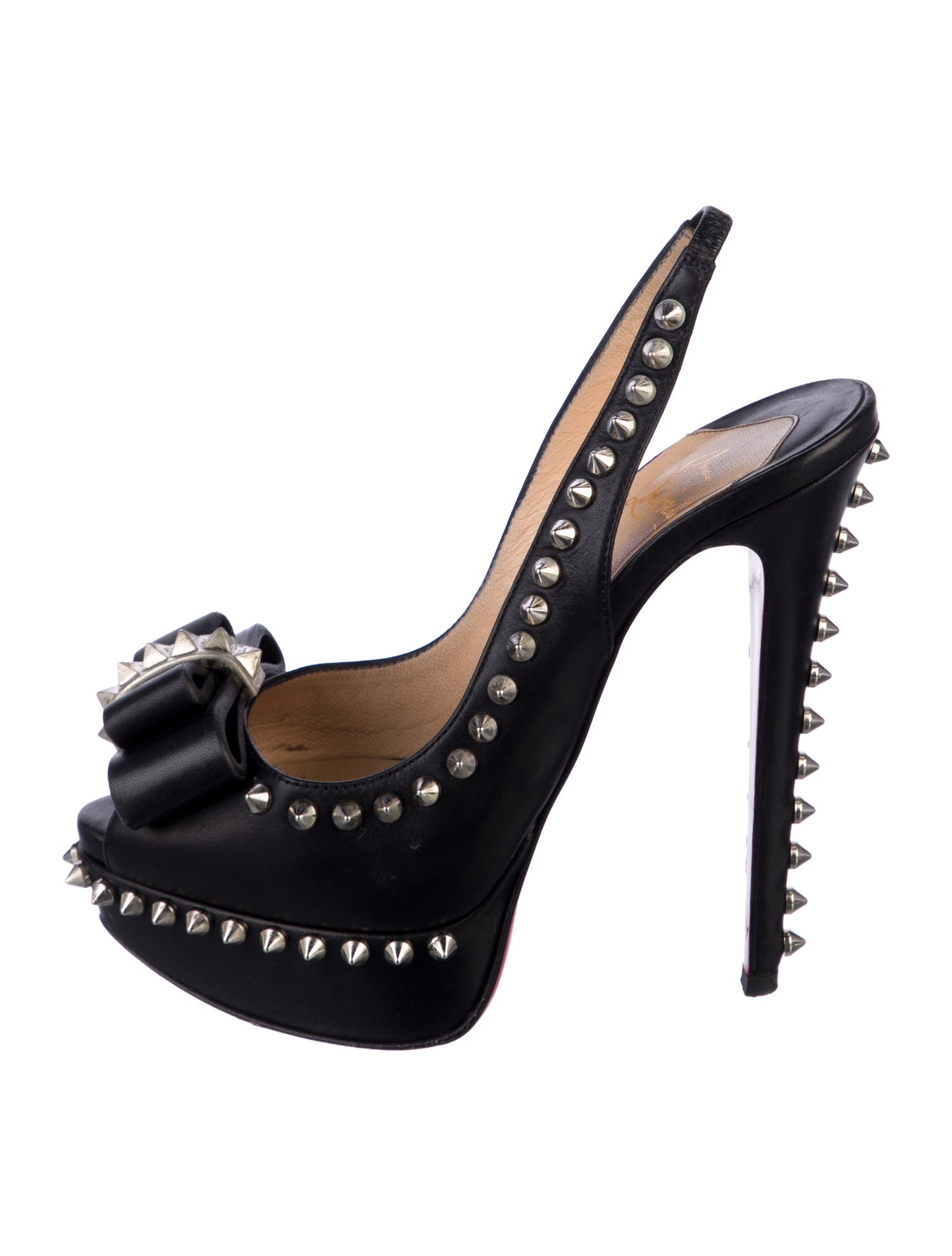 Christian Louboutin Spike Accents Leather Slingback Pumps