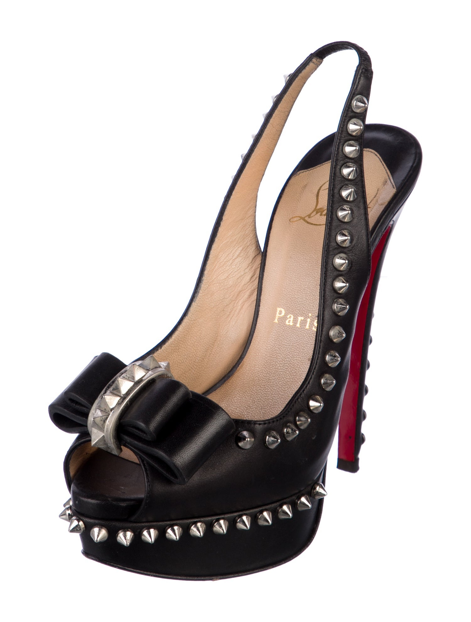 Christian Louboutin Spike Accents Leather Slingback Pumps
