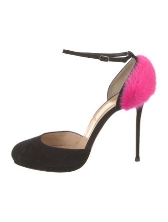 Christian Louboutin Suede Fur Trim D'Orsay Pumps