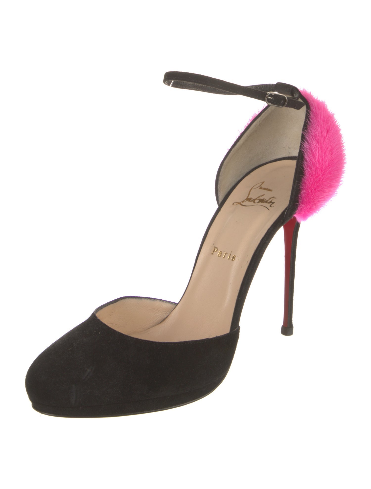 Christian Louboutin Suede Fur Trim D'Orsay Pumps
