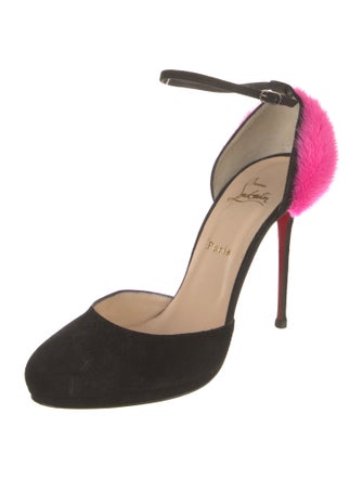 Christian Louboutin Suede Fur Trim D'Orsay Pumps