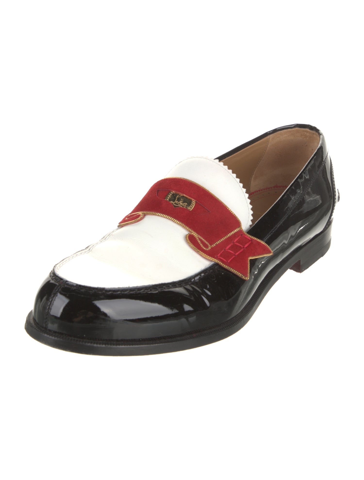 Christian Louboutin Patent Leather Colorblock Pattern Dress Loafers