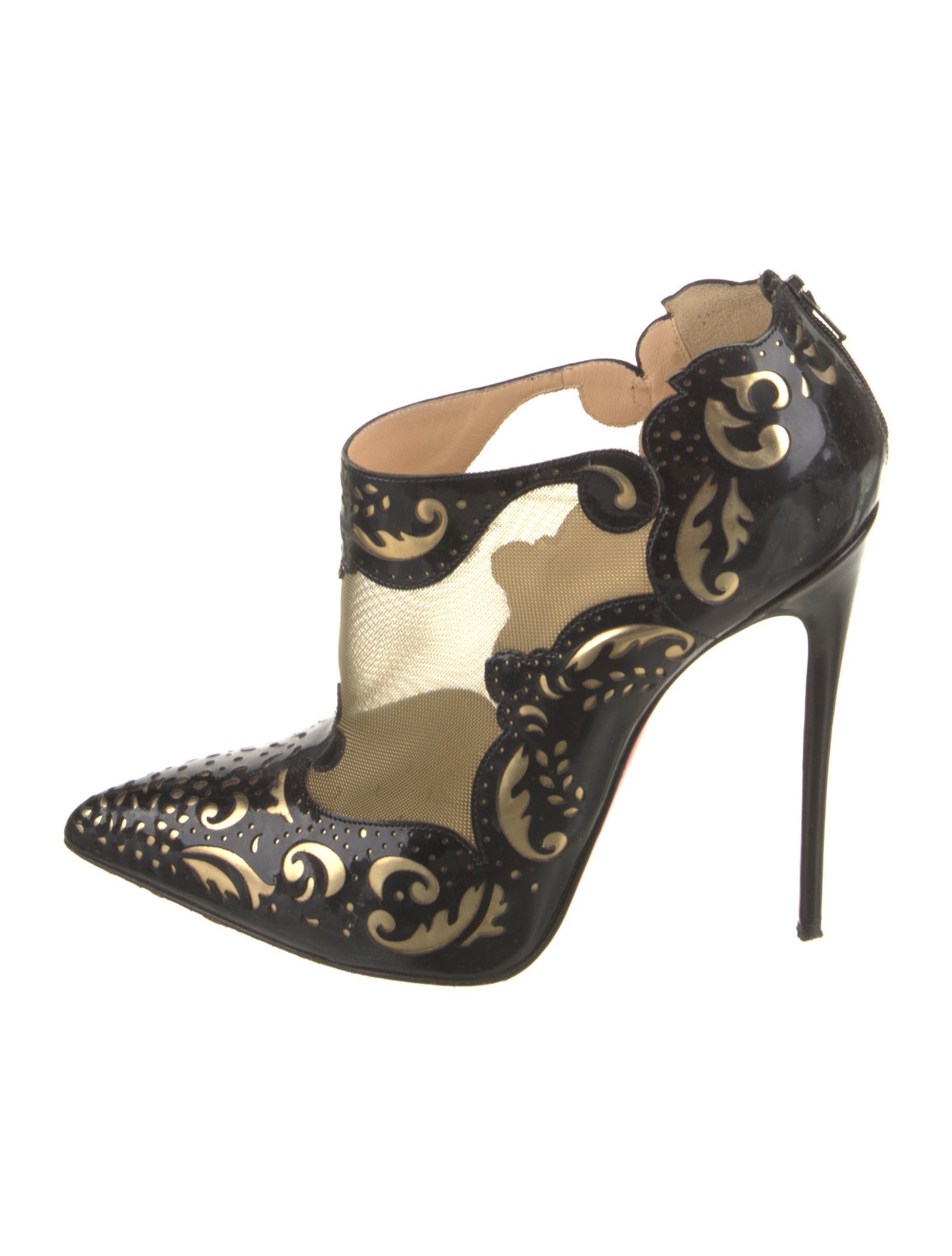 Christian Louboutin Patent Leather Mesh Accents Boots