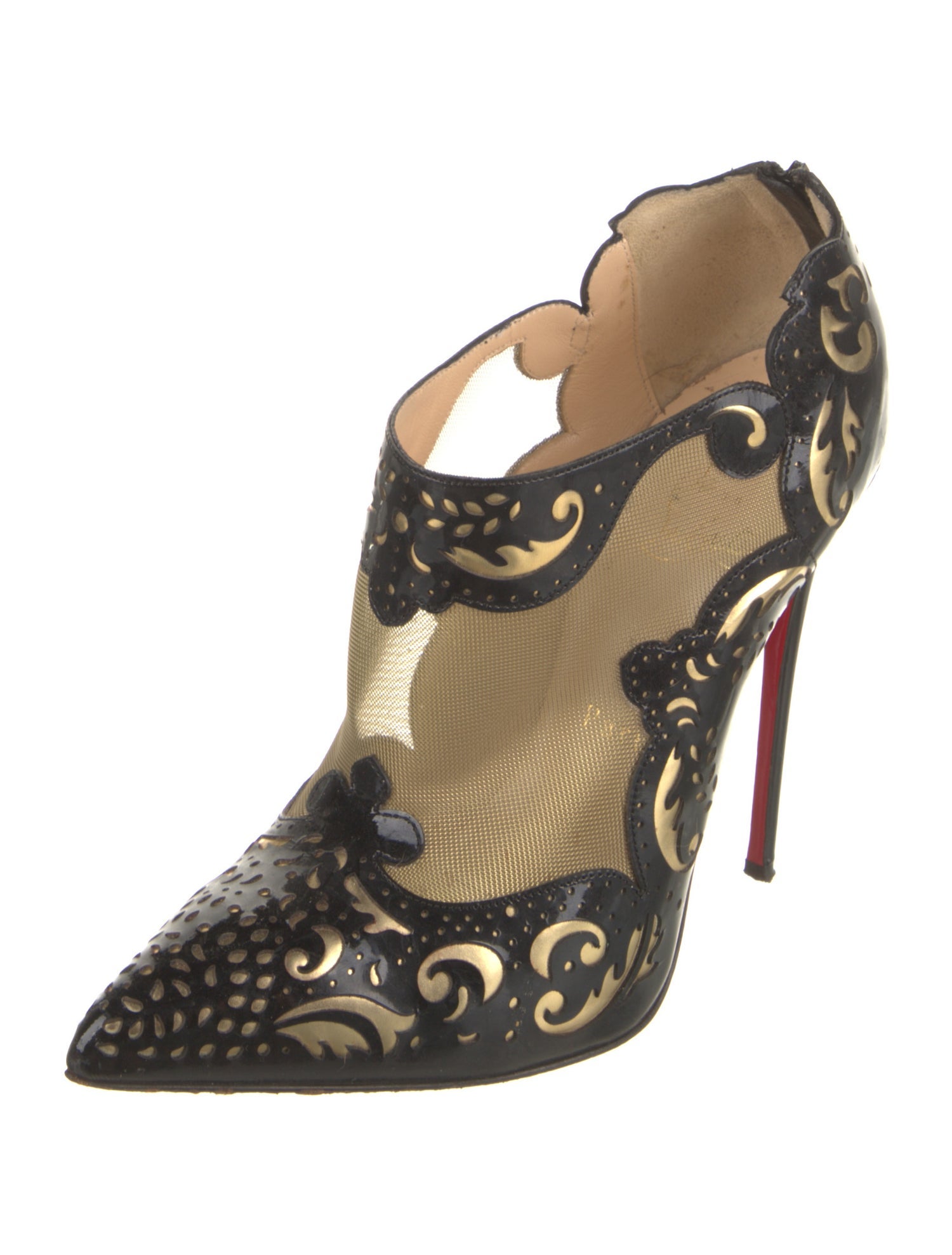 Christian Louboutin Patent Leather Mesh Accents Boots