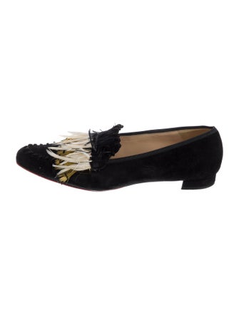 Christian Louboutin Suede Feather Trim Ballet Flats