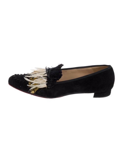Christian Louboutin Suede Feather Trim Ballet Flats
