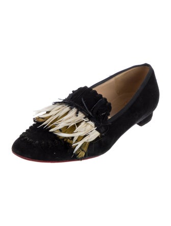 Christian Louboutin Suede Feather Trim Ballet Flats