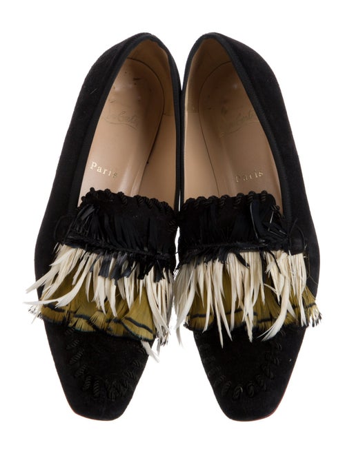 Christian Louboutin Suede Feather Trim Ballet Flats