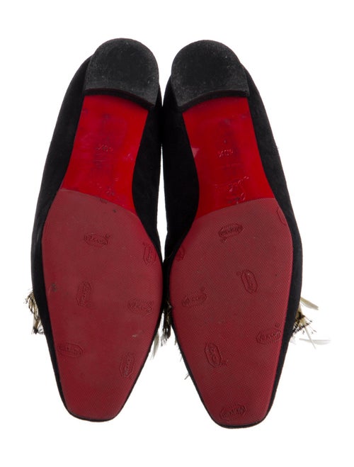 Christian Louboutin Suede Feather Trim Ballet Flats