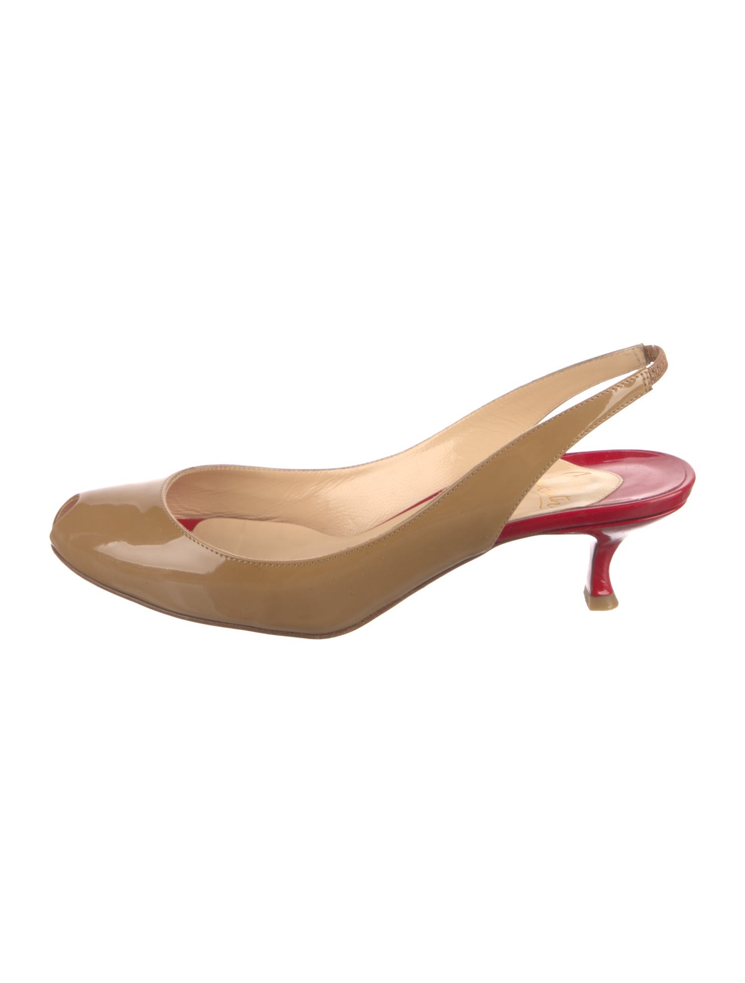 Christian Louboutin Patent Leather Colorblock Pattern Slingback Pumps