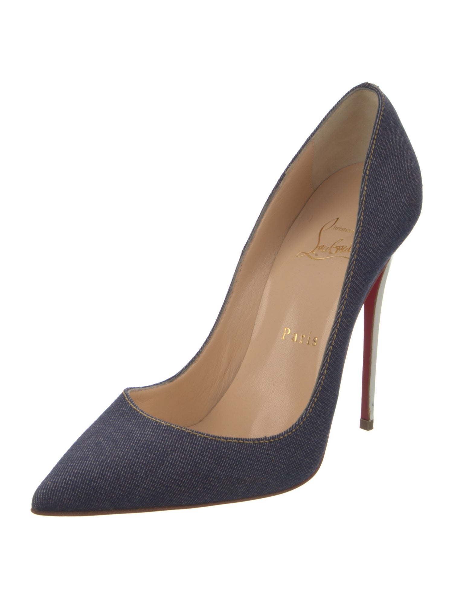 Christian Louboutin Denim Leather Trim Embellishment Pumps