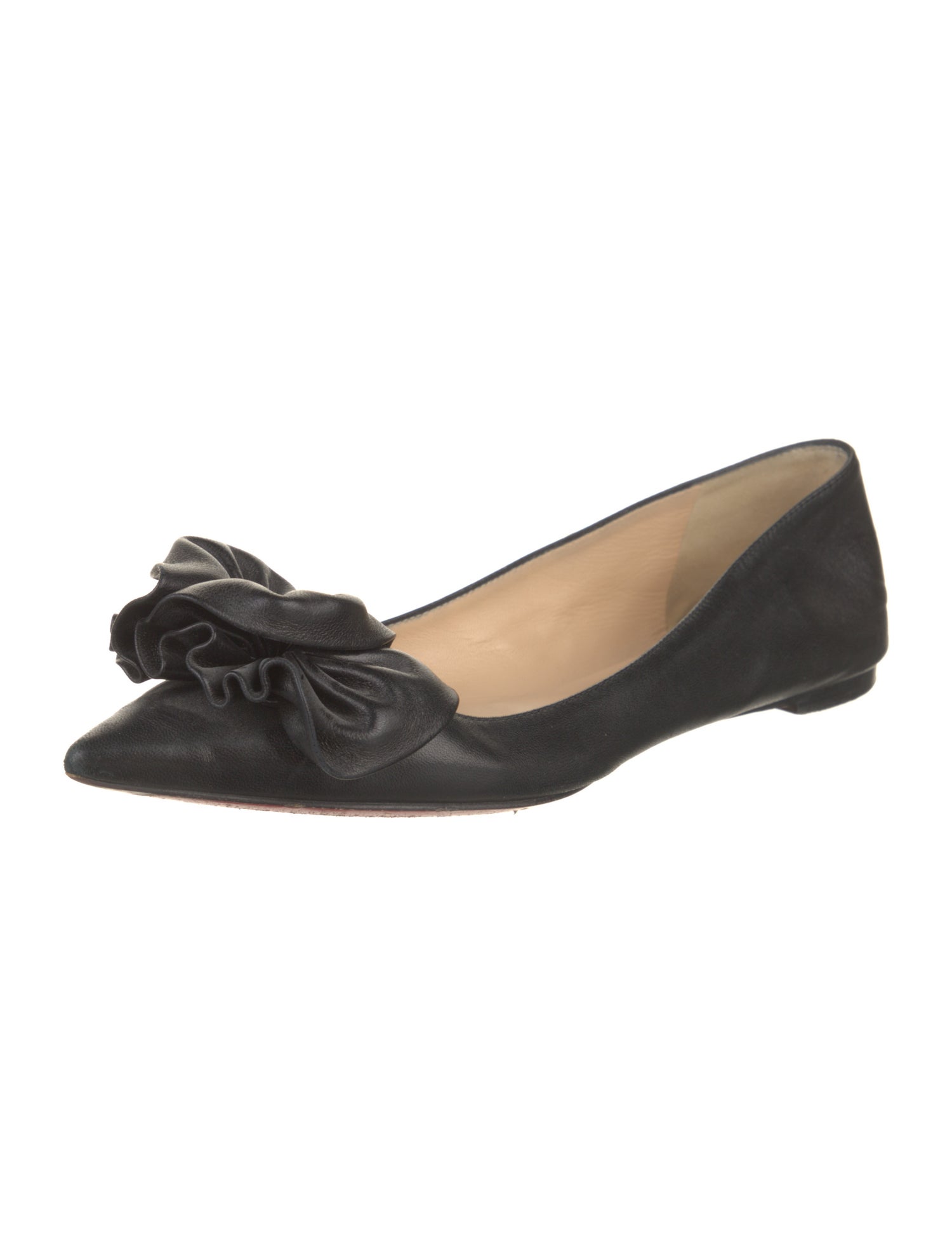 Christian Louboutin Leather Ruffle Embellishment Ballet Flats