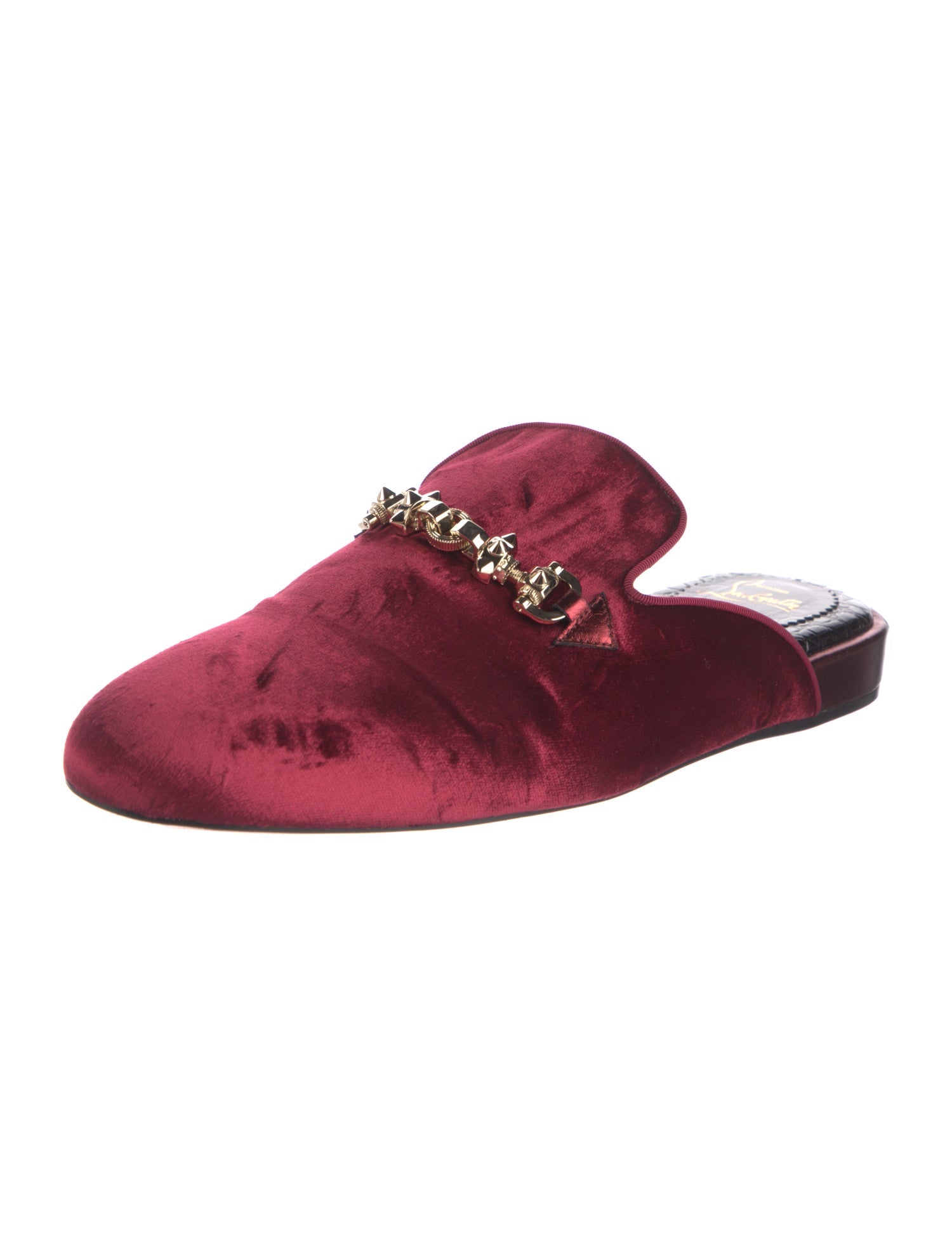 Christian Louboutin Spike Accents Velvet Slippers