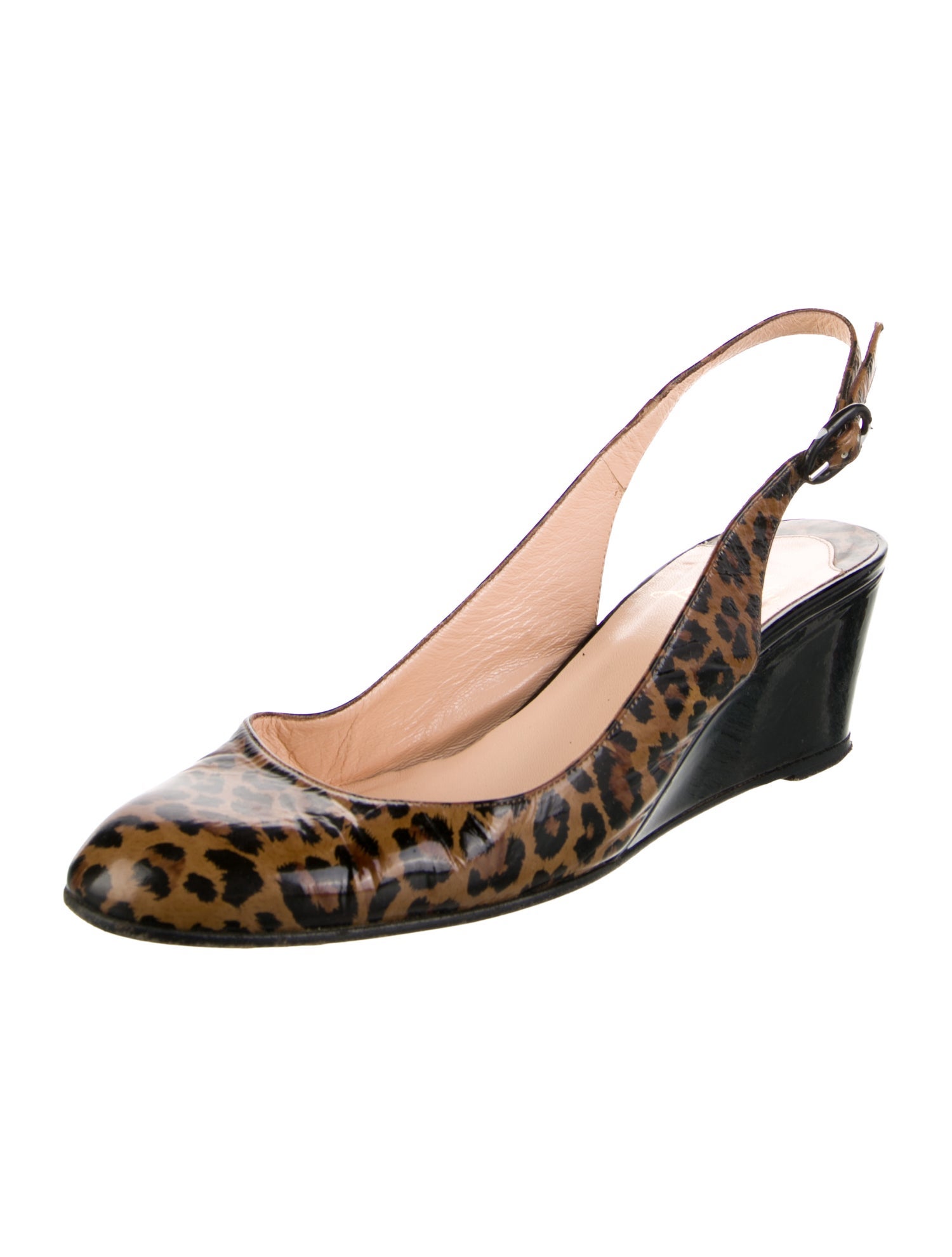 Christian Louboutin Patent Leather Animal Print Slingback Pumps